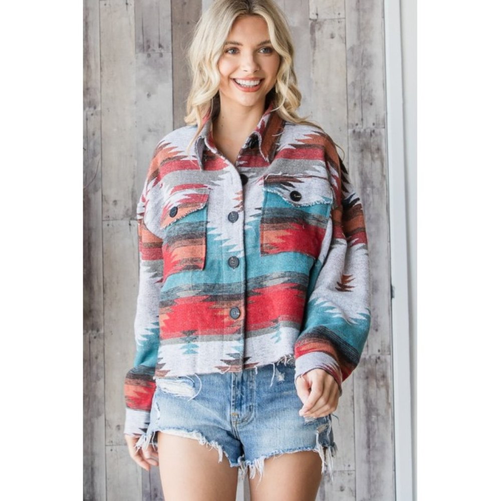 VEVERET Aztec Southwest Cowgirl Print Cropped Shacket Jacket S, M, L NWT - Picture 4 of 16